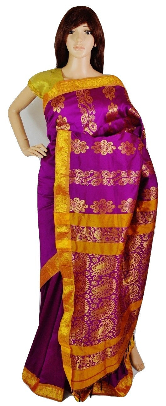 Beautiful Magenta & Gold  Silk Saree