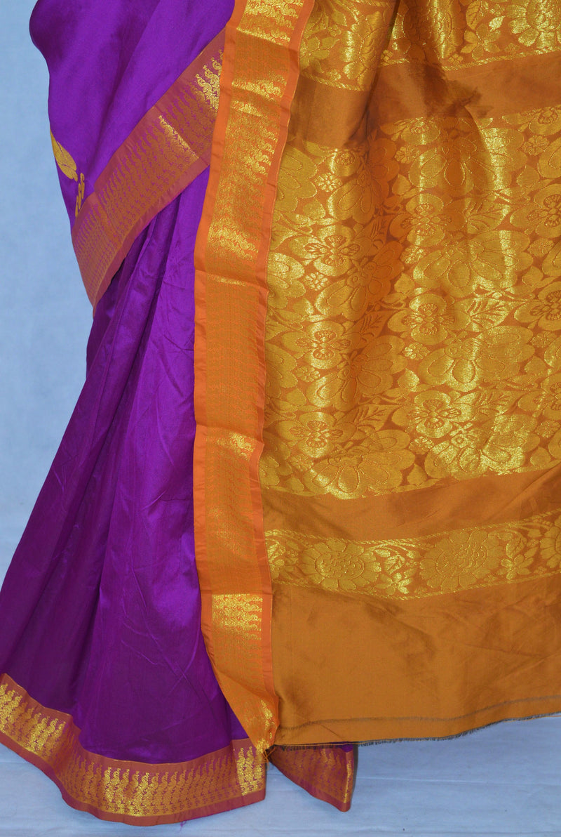 Fushcia & Mustard Colour  Silk Saree