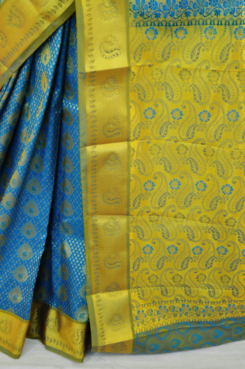 Bridal Wear Skyblue Colour Kanchipuram Silk Saree