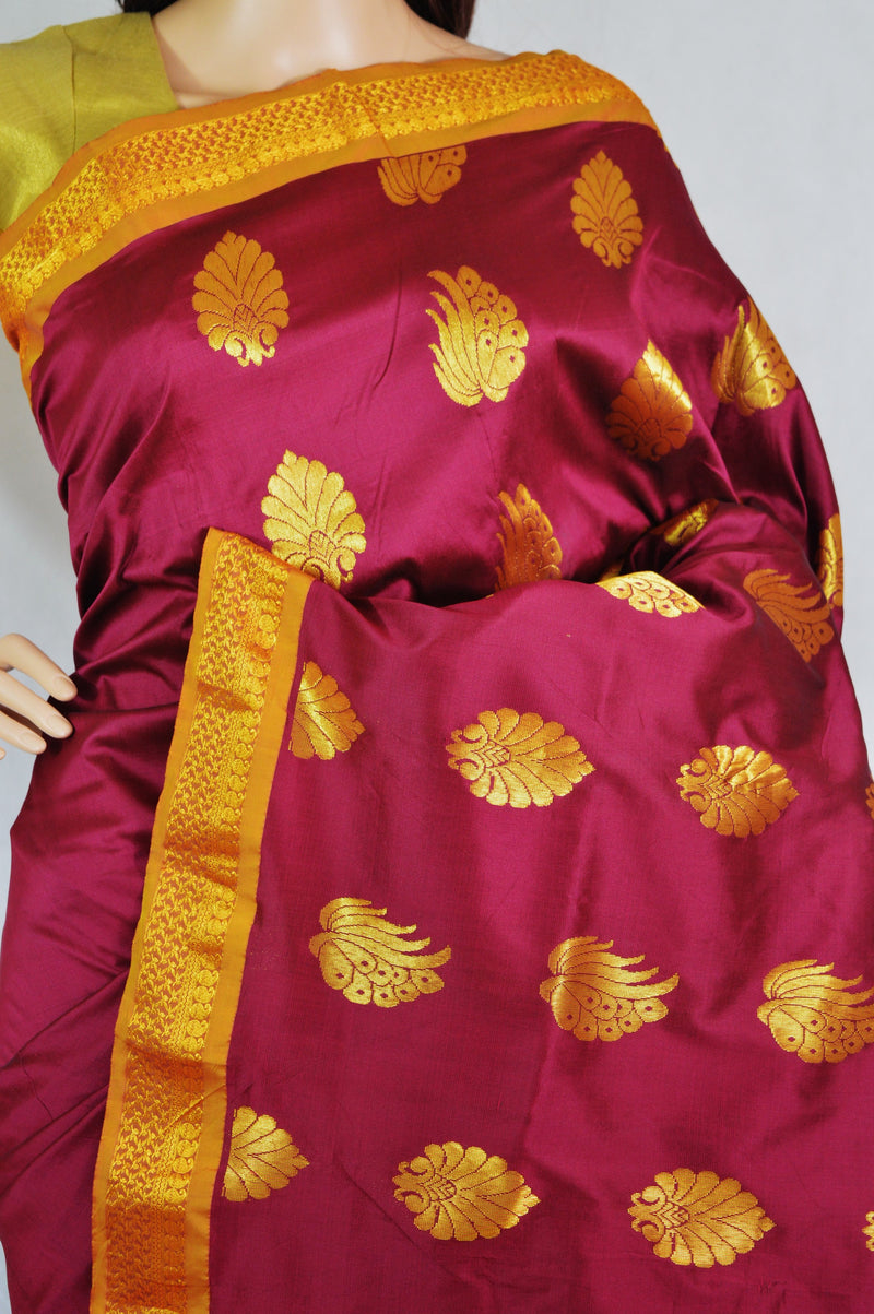 Lovely Mulberry  & Gold Colour Silk Saree