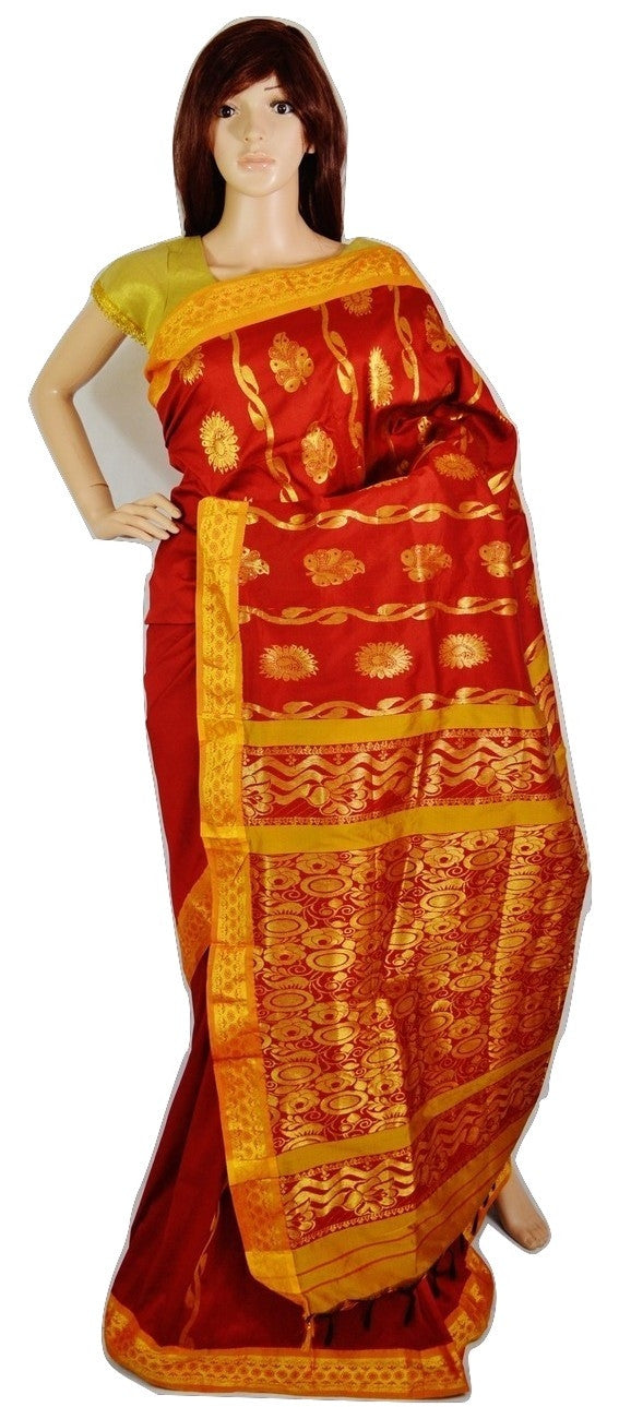 Pretty Red  & Gold Colour Silk Saree