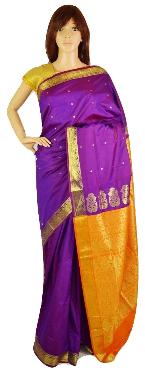 Lovely Purple & Orange Belgum Silk Saree