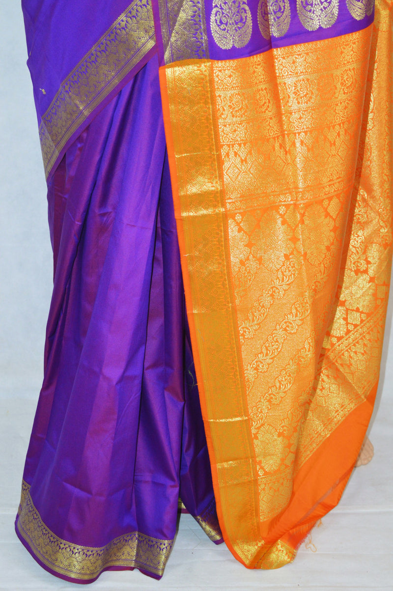 Lovely Purple & Orange Belgum Silk Saree