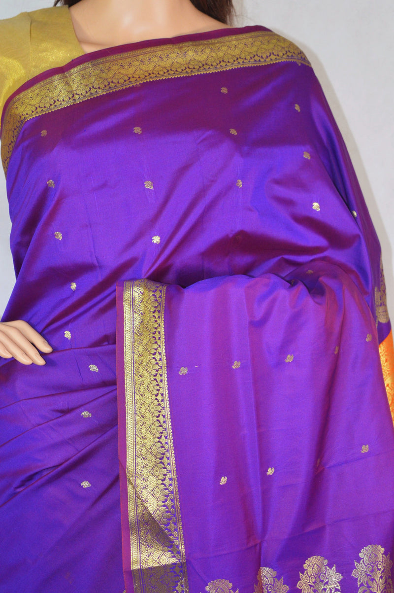 Lovely Purple & Orange Belgum Silk Saree