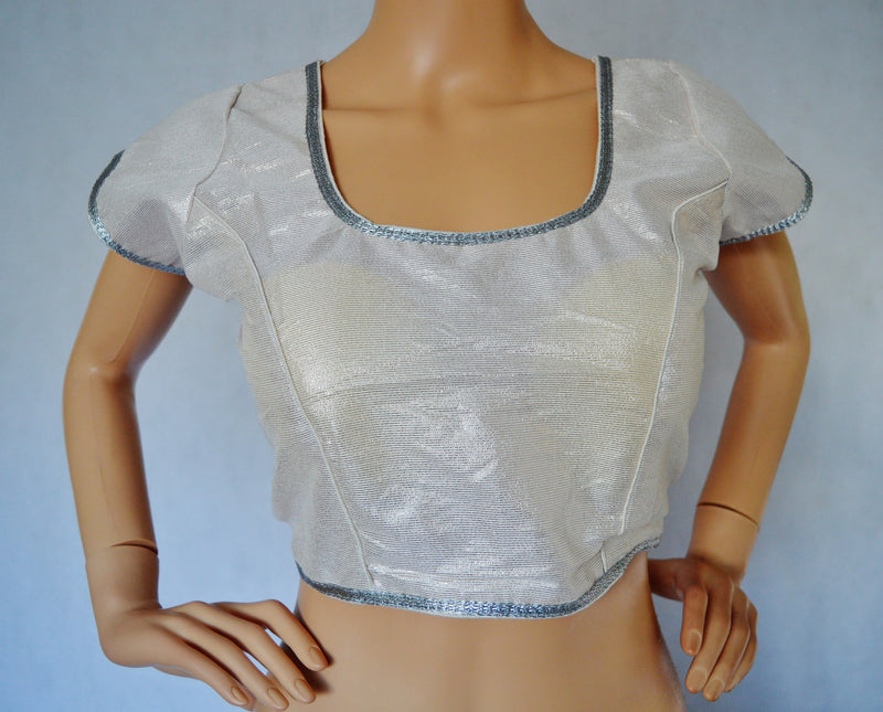 Silver Dupion Silk  Readymade Blouse/ Choli top