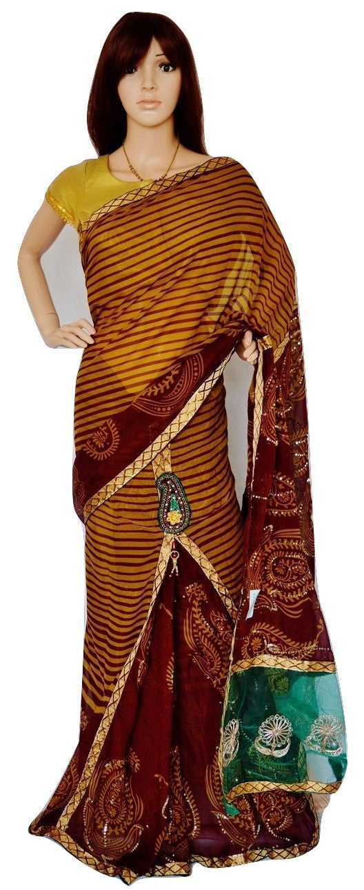 Mustard  Sequins Work One Minute Saree