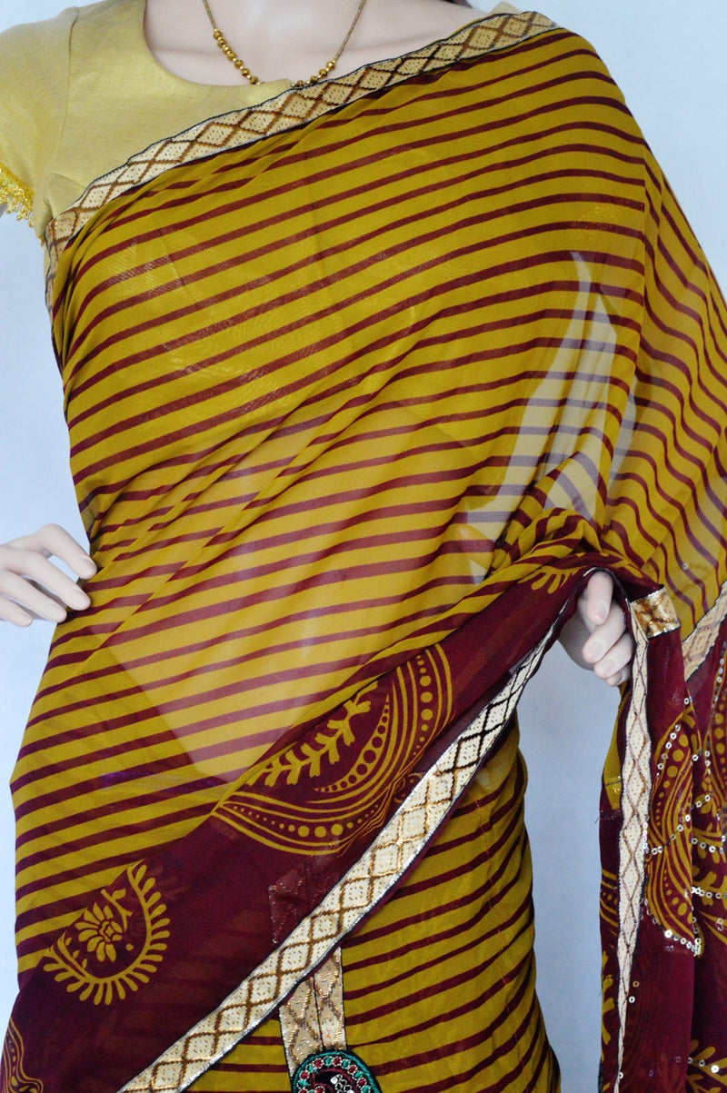 Mustard  Sequins Work One Minute Saree