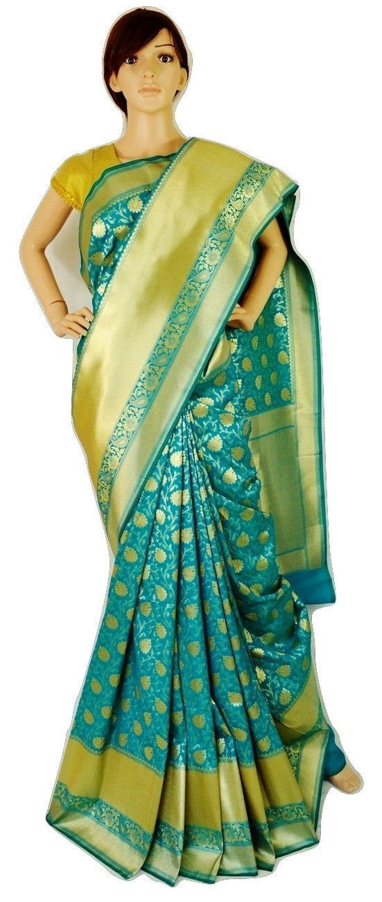 Light Weight Woven Banarasi Silk Saree in Turquoise