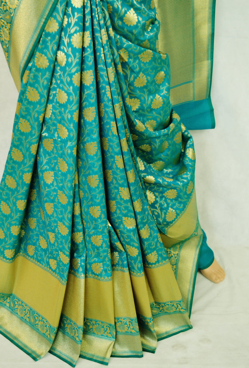 Light Weight Woven Banarasi Silk Saree in Turquoise