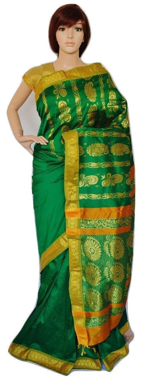 Bright Green & Gold  Colour  Silk Saree