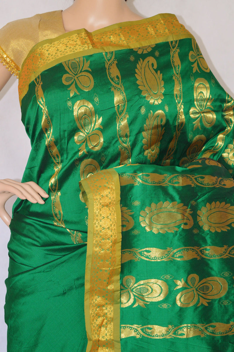 Bright Green & Gold  Colour  Silk Saree