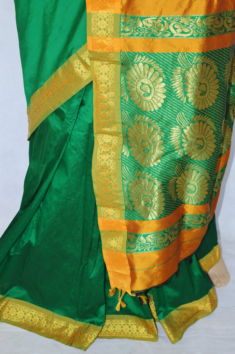 Bright Green & Gold  Colour  Silk Saree