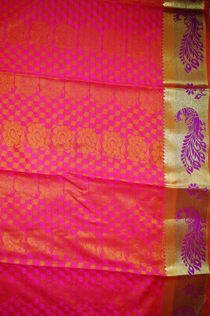 Woven Kanchipuram Silk Saree With Stone Work in Pink