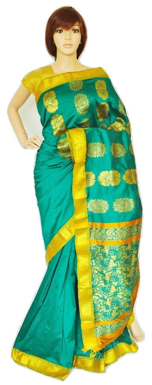 Gorgeous Green & Gold Colour Silk Saree