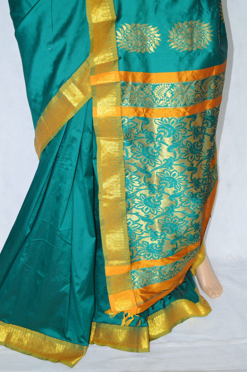 Gorgeous Green & Gold Colour Silk Saree
