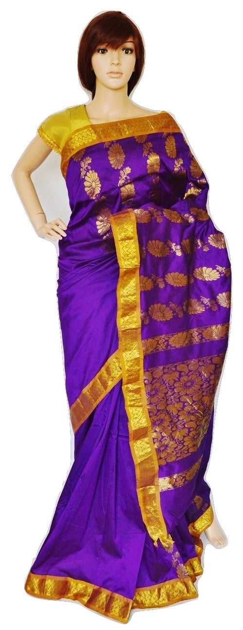 Beautiful Purple & Gold Colour Silk Saree