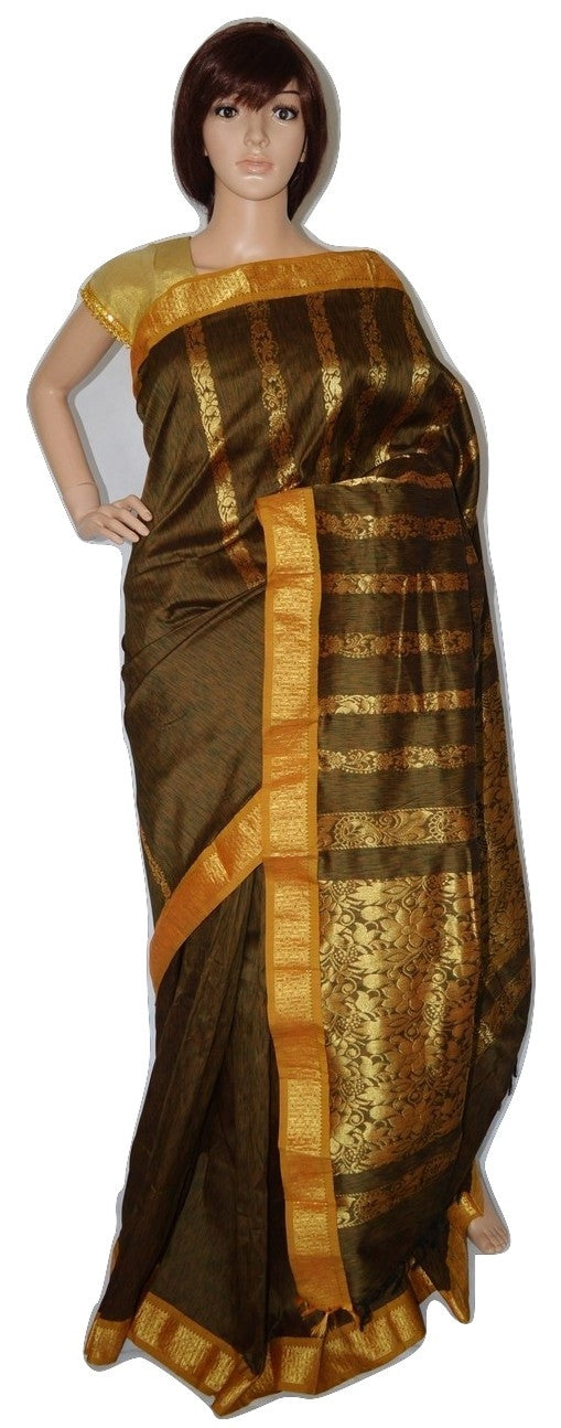 Wonderful Brown & Gold Colour Silk Saree