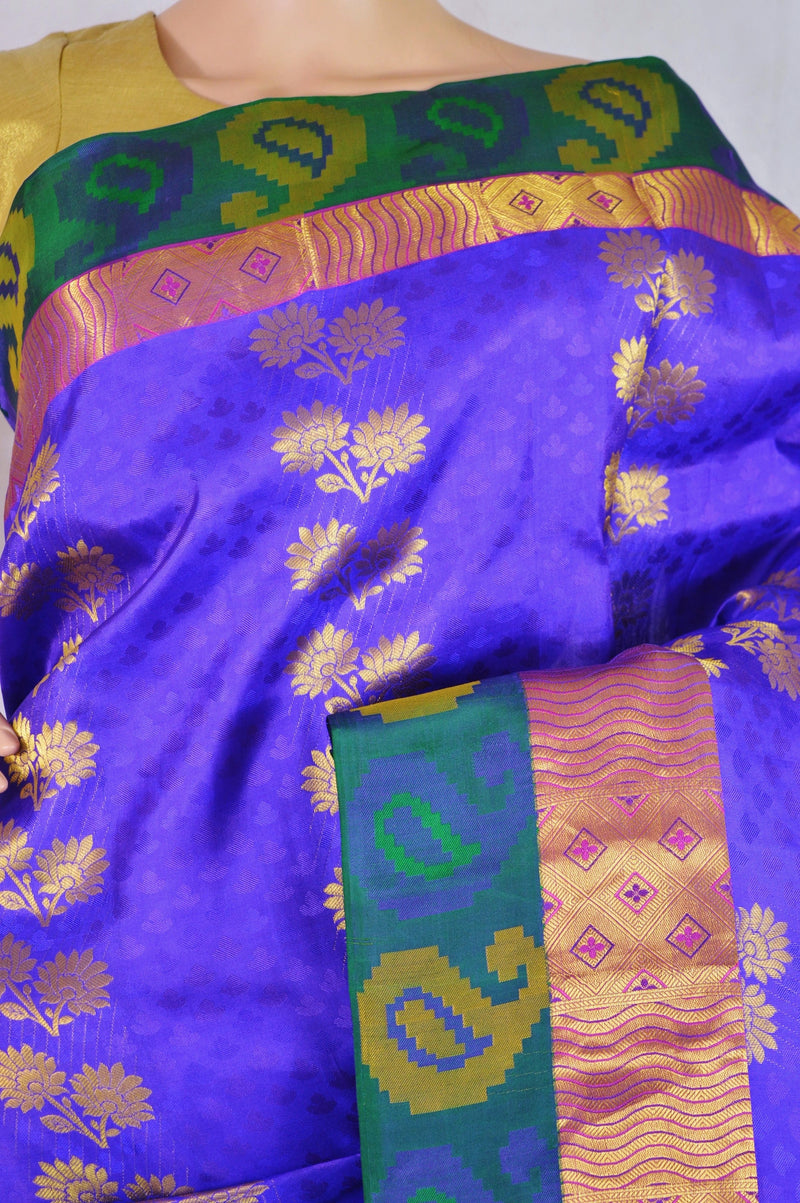 Purple ,Green & Magenta Kanchipuram Pattu Silk  Saree