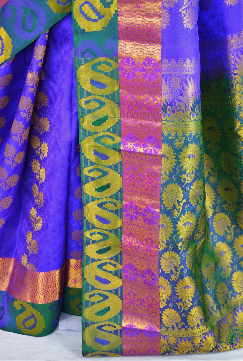 Purple ,Green & Magenta Kanchipuram Pattu Silk  Saree