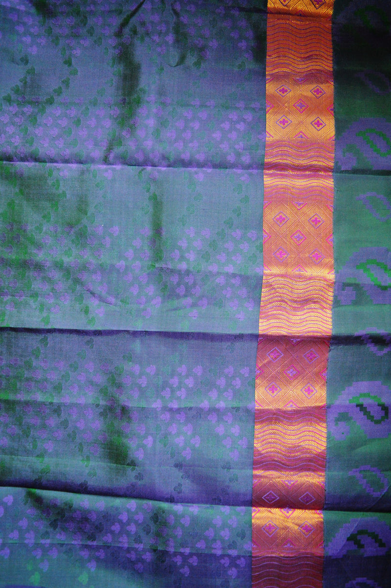 Purple ,Green & Magenta Kanchipuram Pattu Silk  Saree