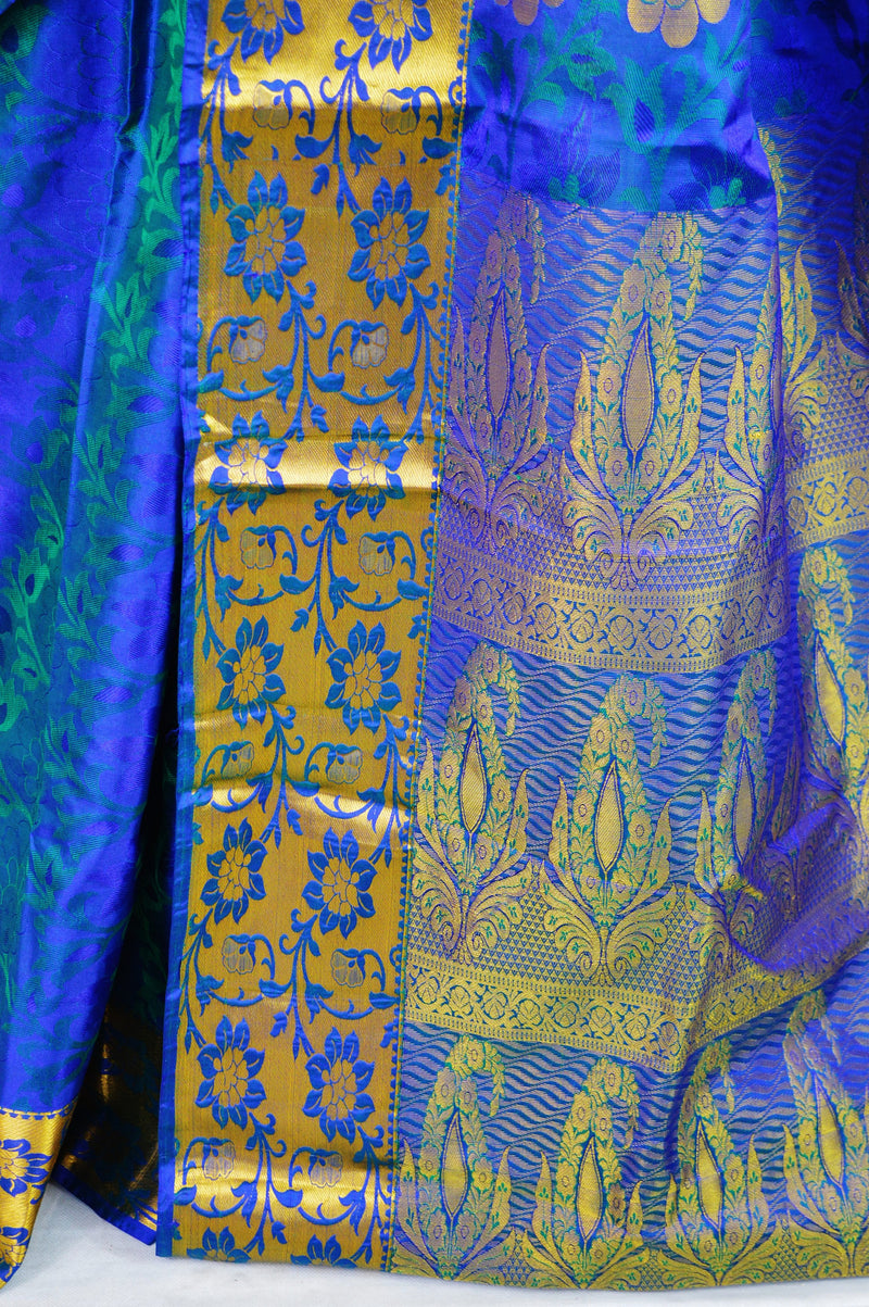 Green Shade Blue Kanchipuram Pattu Silk Saree