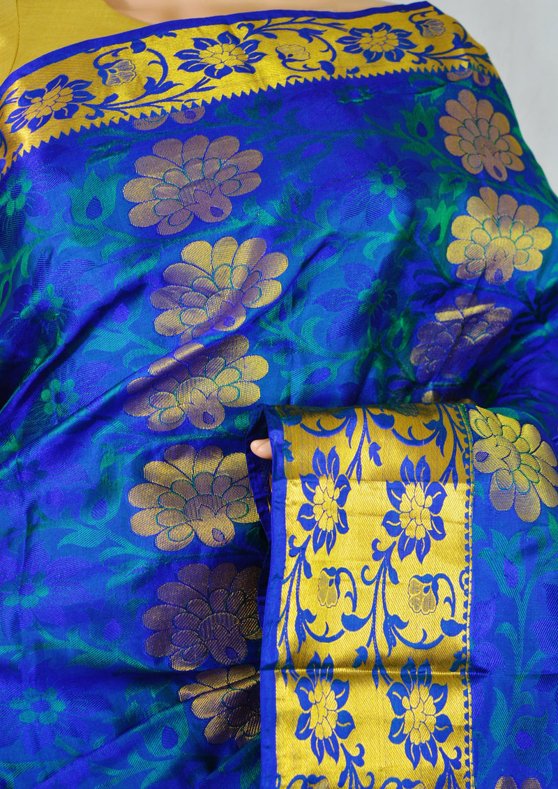 Green Shade Blue Kanchipuram Pattu Silk Saree
