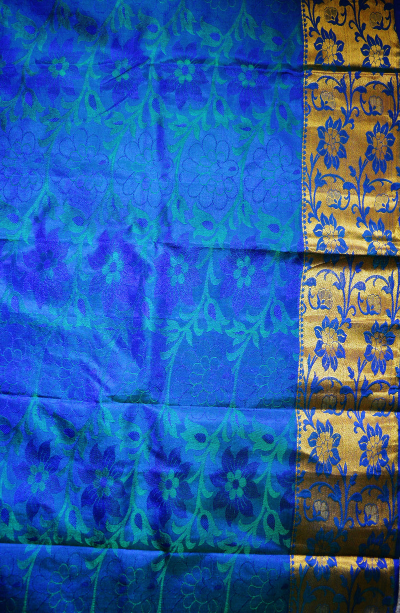 Green Shade Blue Kanchipuram Pattu Silk Saree