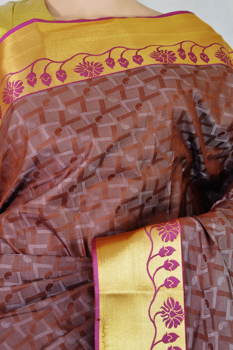 Brown & Pink Colour Kanchipuram Silk  Saree