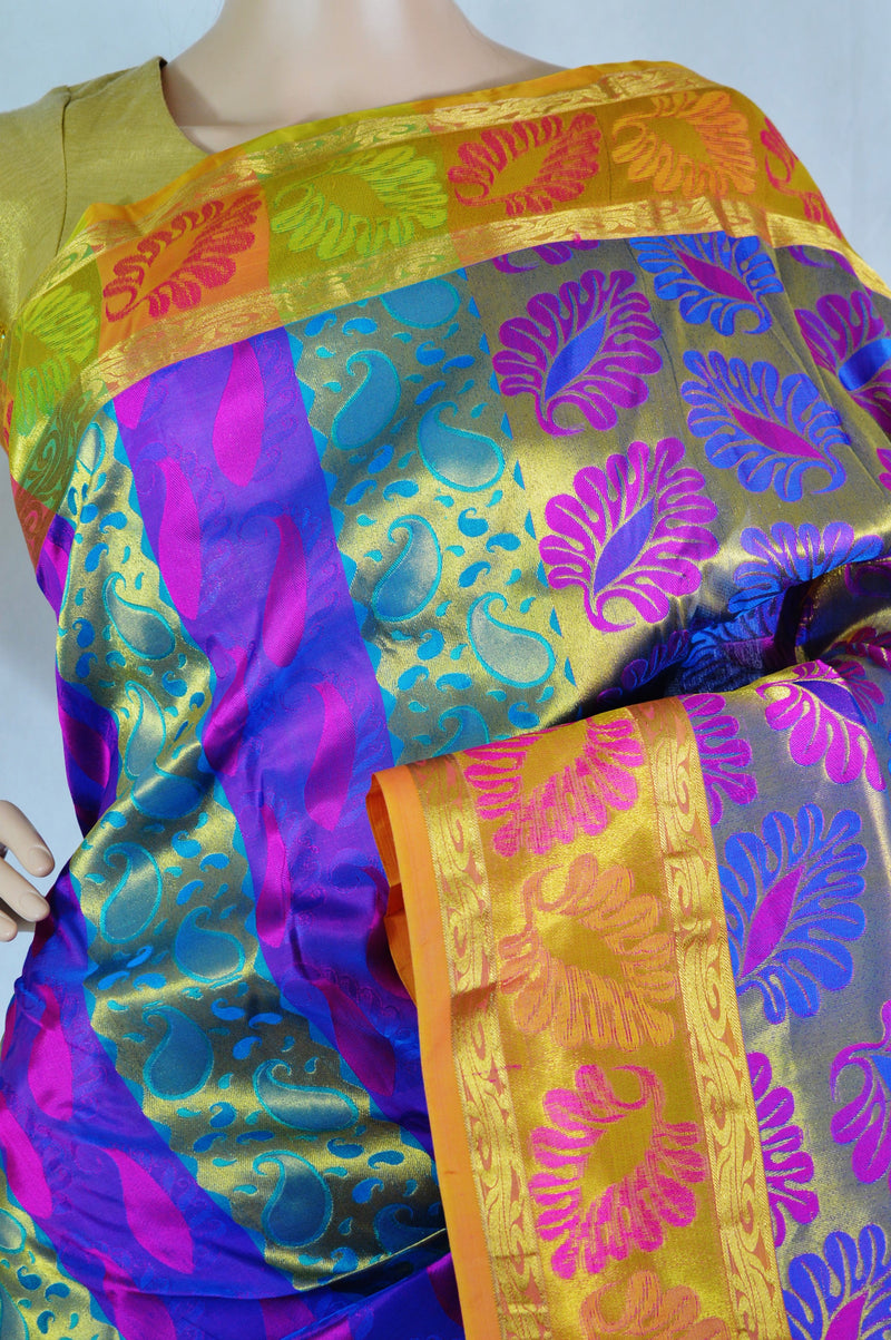 Green ,Orange,Purple& Pink Colour Kanchipuram Silk Saree