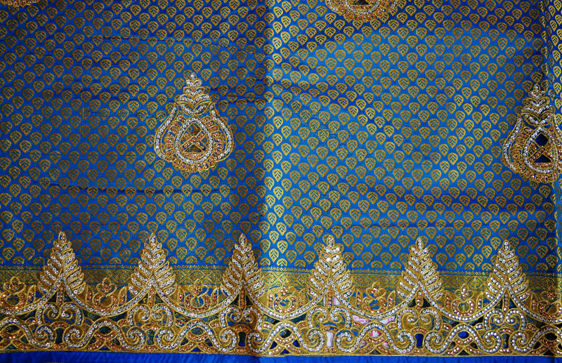 Blue Colour Stone Work Kanchipuram Silk Saree