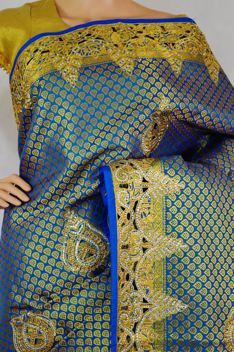 Blue Colour Stone Work Kanchipuram Silk Saree