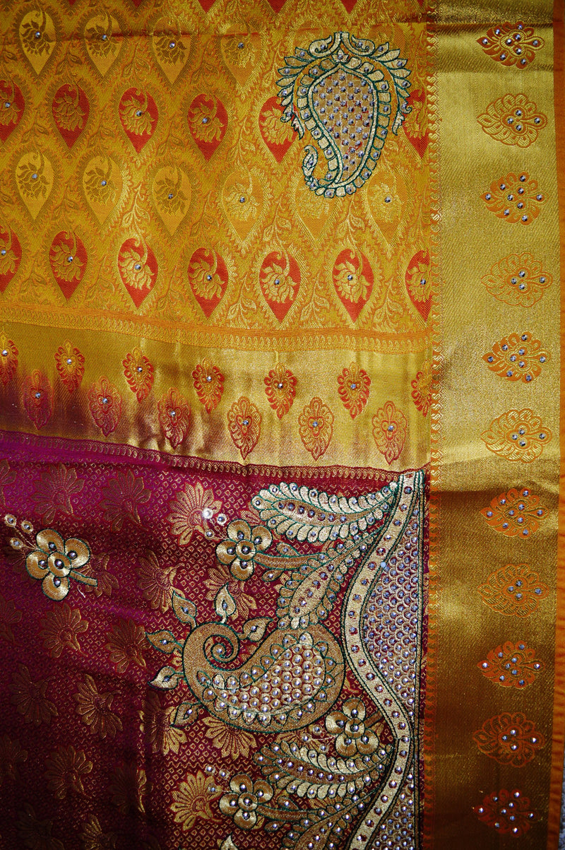 Magenta Colour Stone Work Kanchipuram Silk Saree