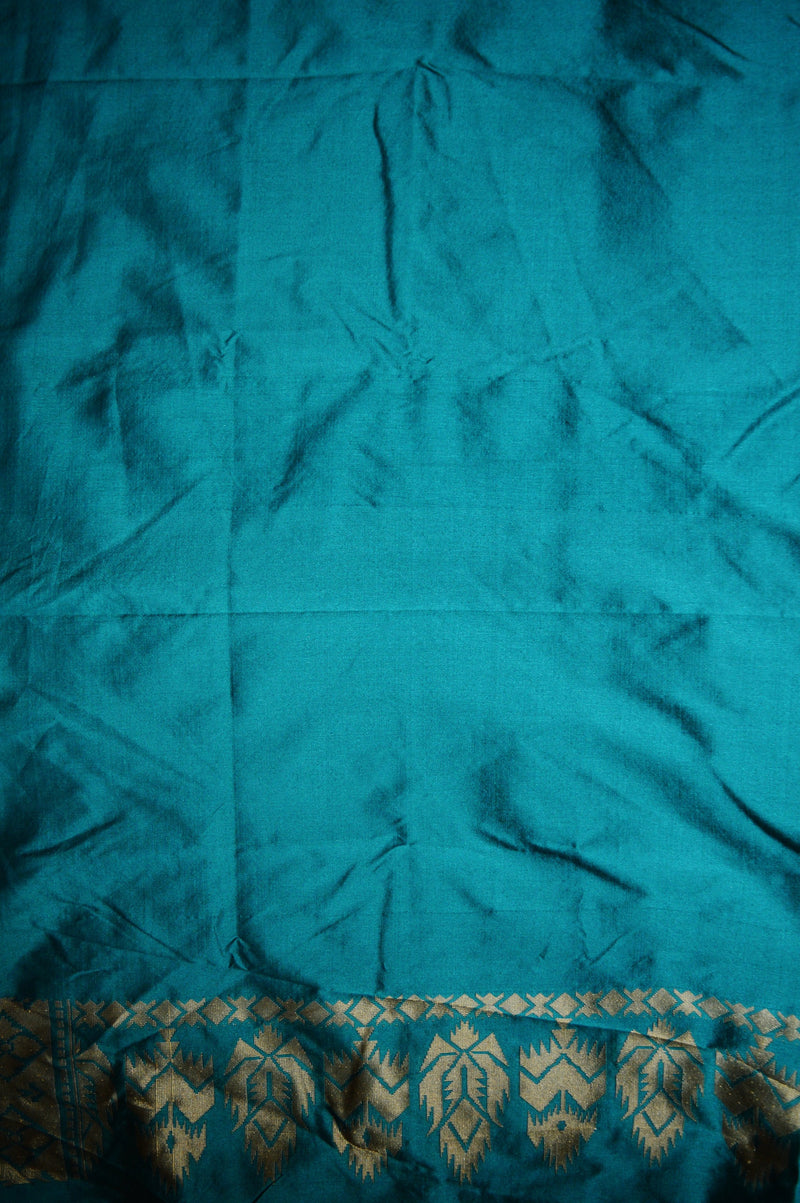 Turquoise & Gold Kanchipuram Silk & Cotton Mix Saree