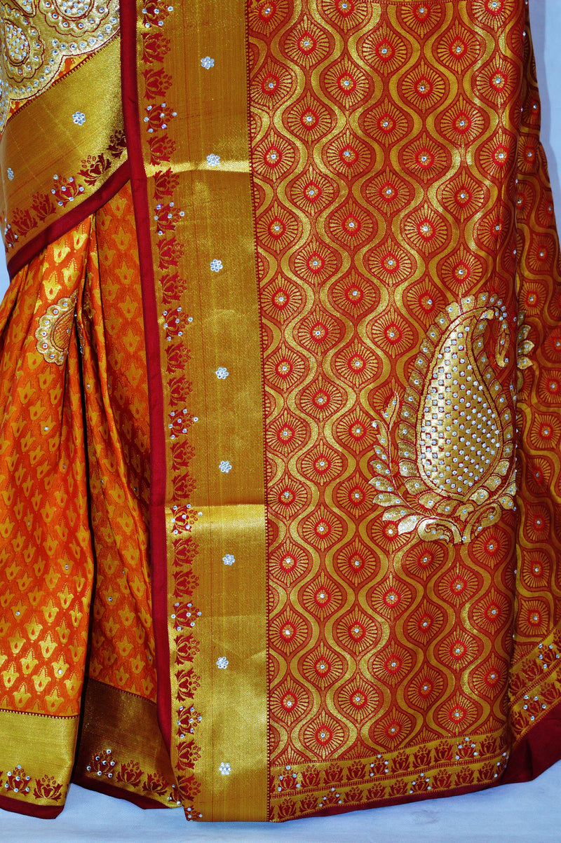 Red Colour Stone Work Kanchipuram Silk Saree