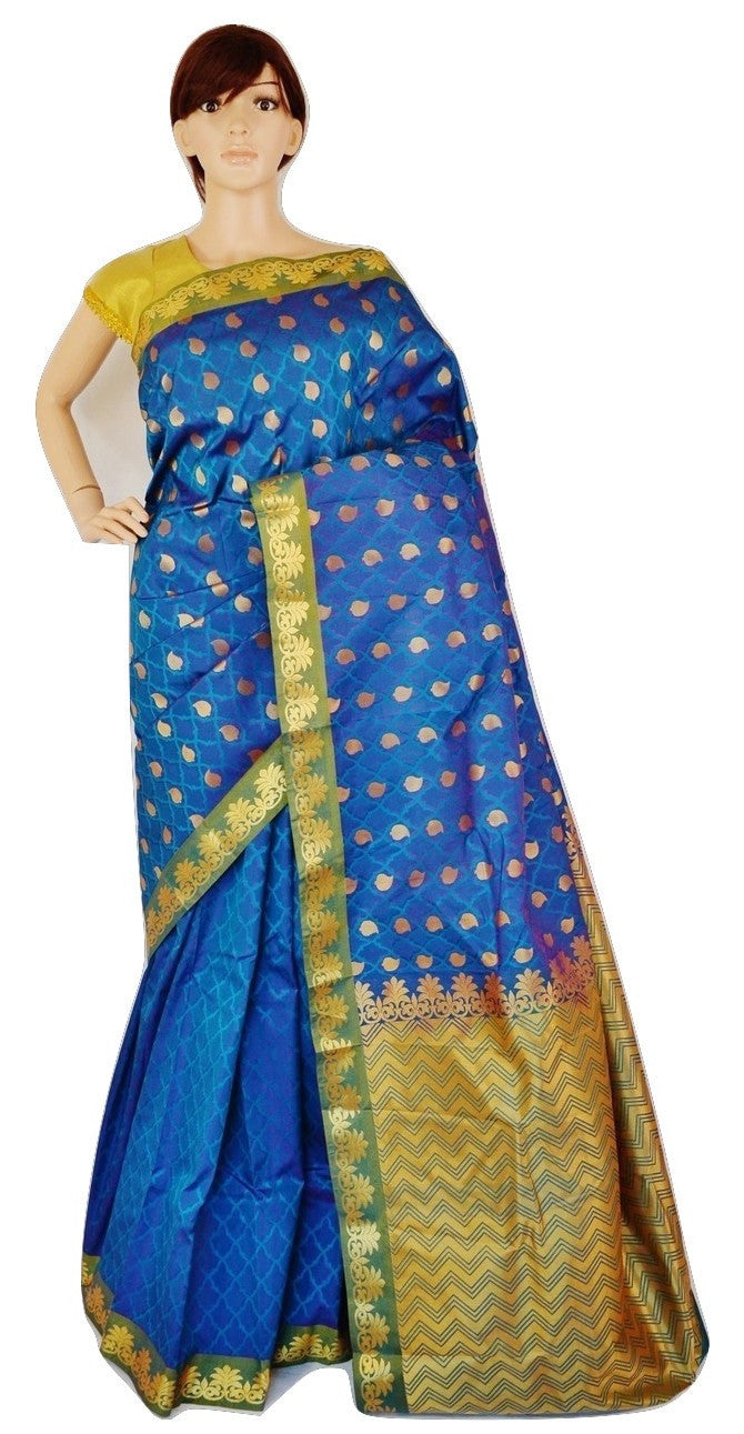 Gold Shaded Blue Colour Kanchipuram Silk  Saree