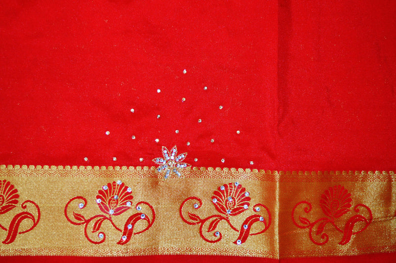 Red Colour Stone Work Kanchipuram Silk Saree