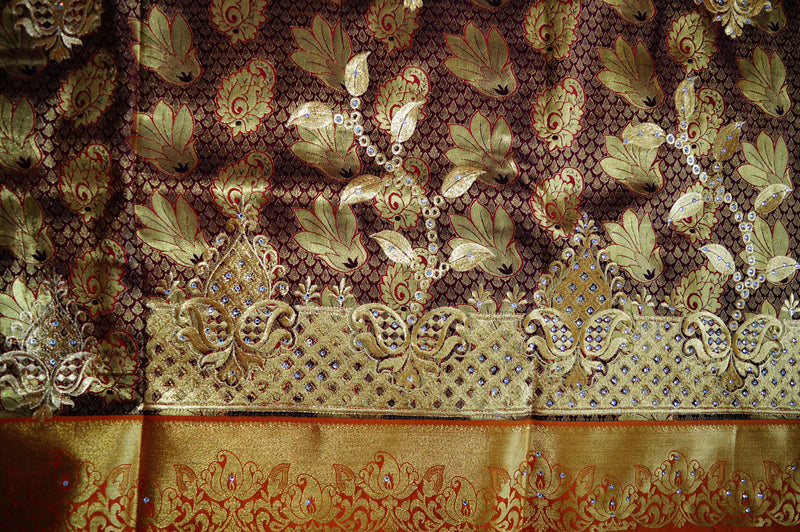 Wine Colour Stone Work Kanchipuram Silk Saree