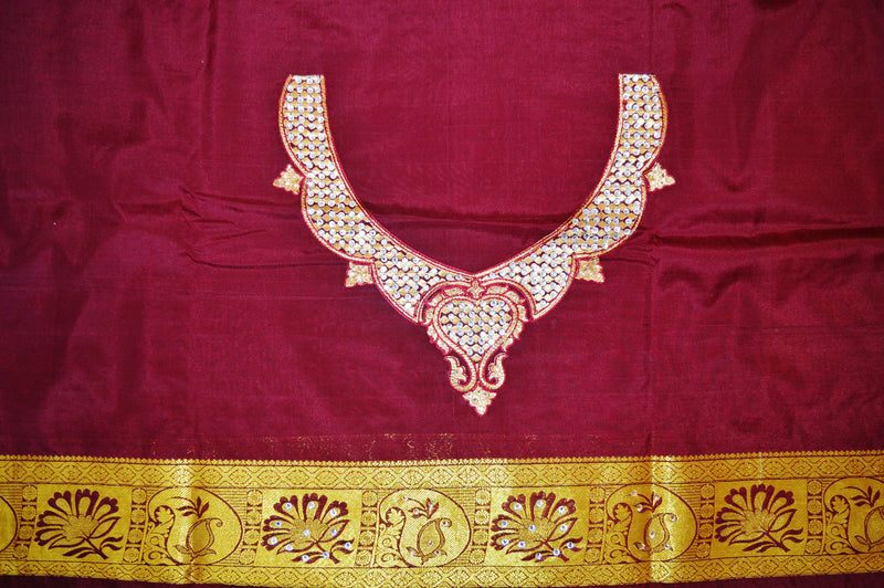Plum Colour Stone Work Kanchipuram Silk Saree