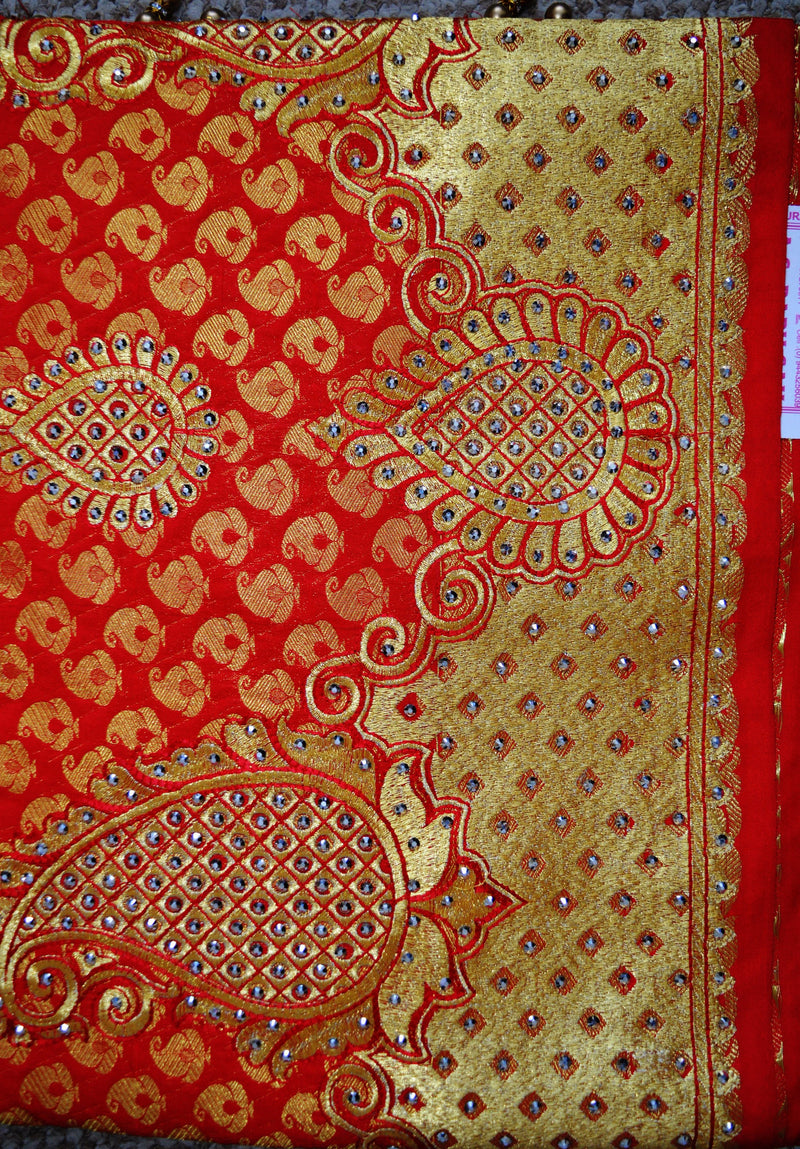 Scarlet Colour Stone Work Kanchipuram Silk Saree