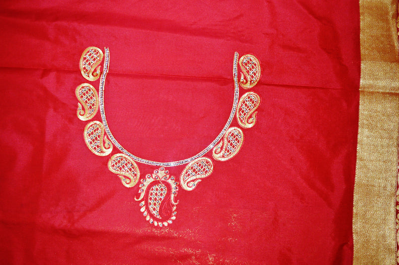 Scarlet Colour Stone Work Kanchipuram Silk Saree