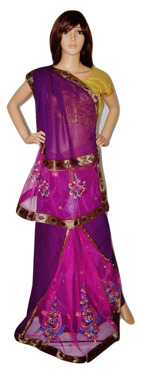 Purple & Pink  Colour Party Wear One Minute Saree