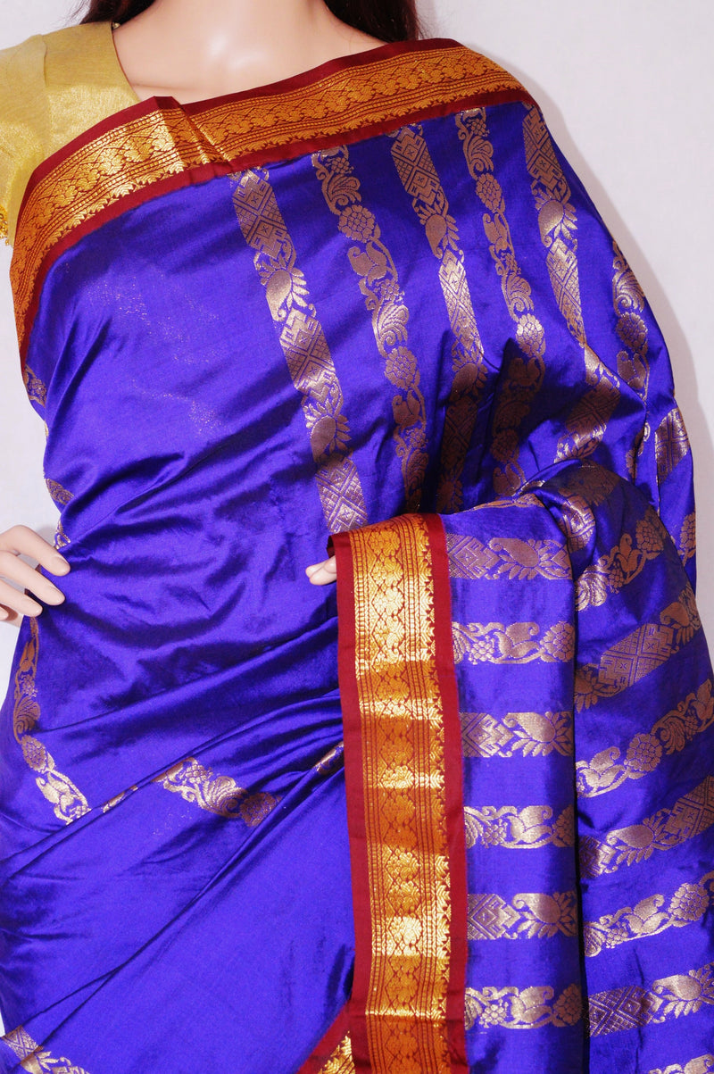 Gorgeous Indigo & Maroon Colour Silk Saree