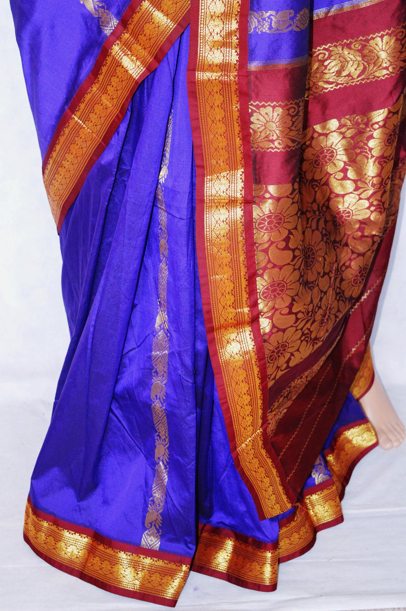 Gorgeous Indigo & Maroon Colour Silk Saree