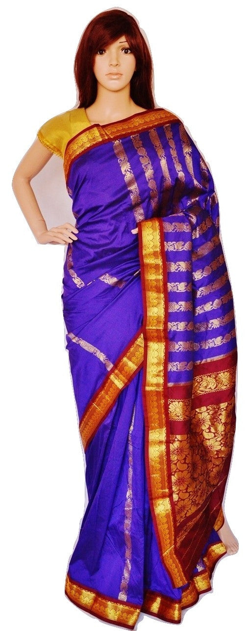 Gorgeous Indigo & Maroon Colour Silk Saree