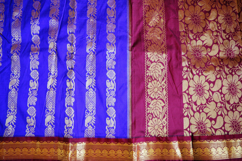 Gorgeous Indigo & Maroon Colour Silk Saree