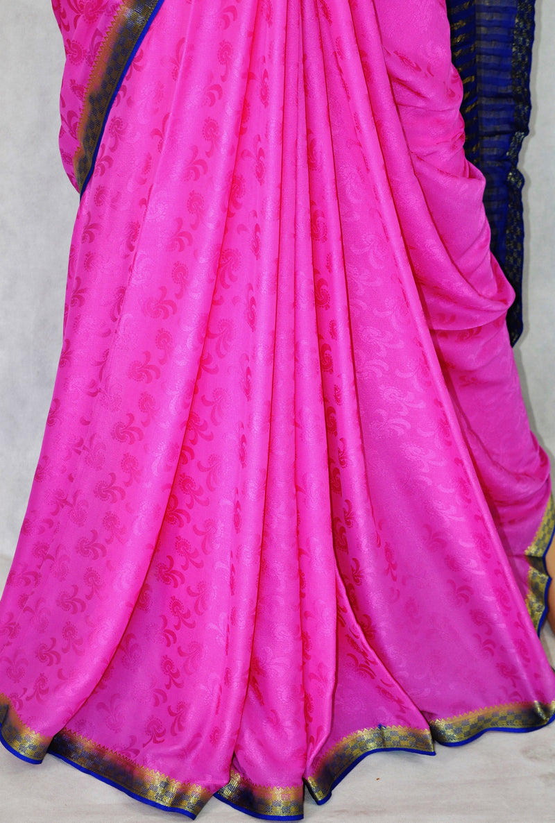 Pink,Blue & Gold Colour Kazmeer Silk Saree
