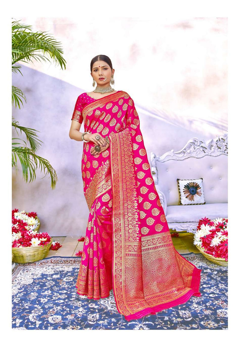 Pink Colour Zari Banarasi Silk Saree