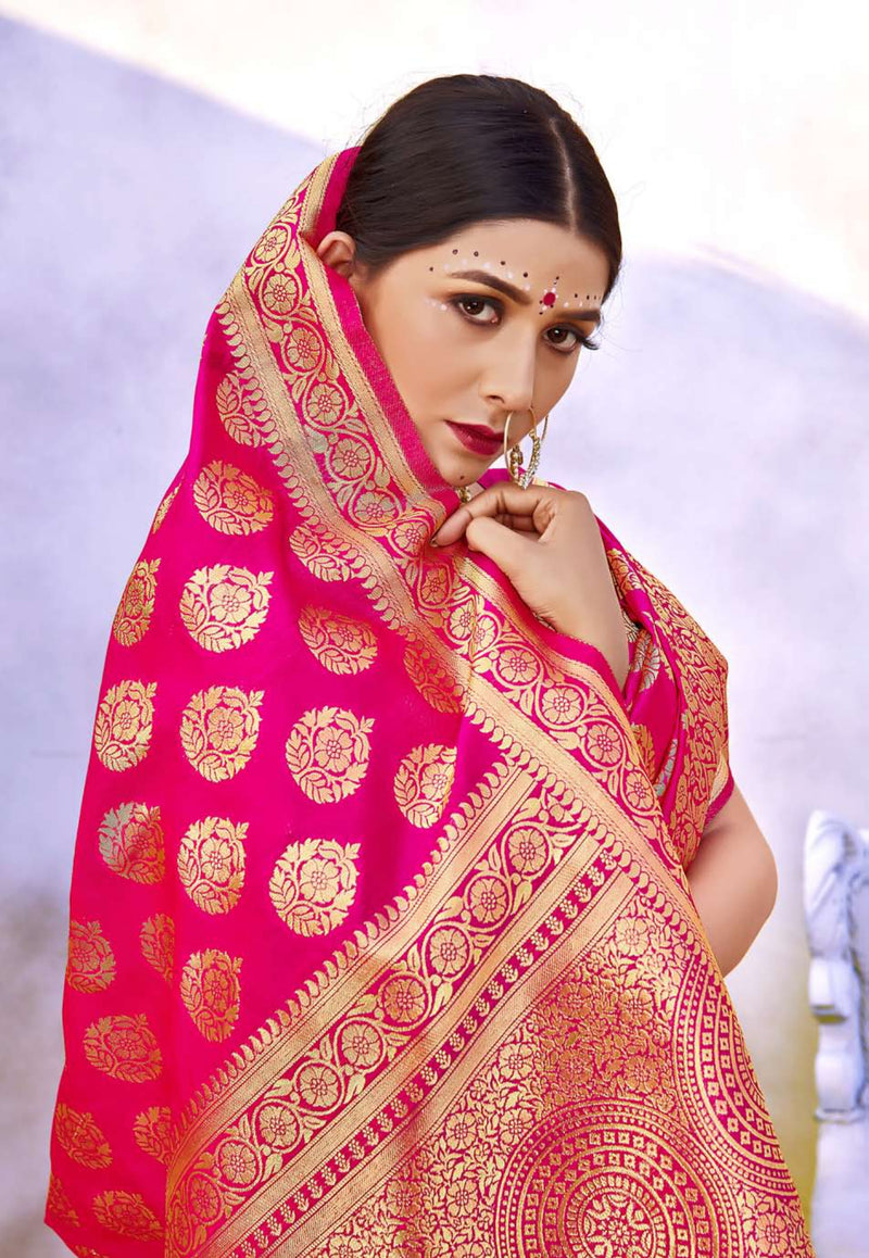 Pink Colour Zari Banarasi Silk Saree