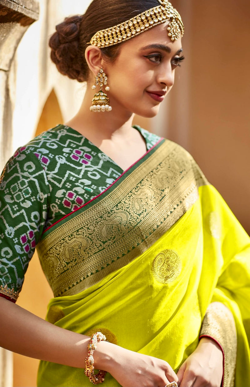 Lime & Green colour Paithani Silk Saree