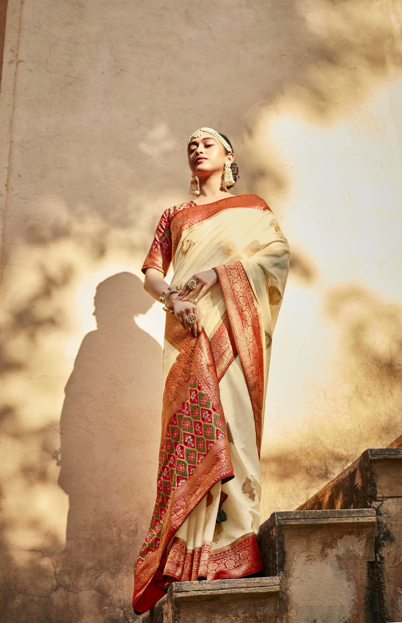 Beige & Pink colour Paithani Silk Saree